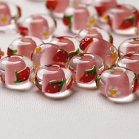 Manik-manik Kaca Rondelle Buatan Tangan Big Hole 13x9mm dengan Manik-manik Strawberry untuk Pembuatan Perhiasan DIY