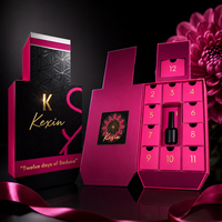 Boîte de calendrier de l'avent en forme de flacon de parfum personnalisé avec 12 tiroirs, fermeture magnétique, motif UV