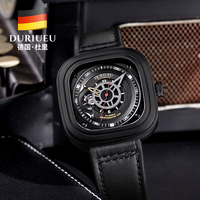 Montre mécanique automatique de style industriel allemand pour hommes, boîtier carré unique, mouvement apparent, montre-bracelet authentique