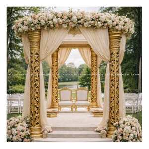 Elegante Mandap Dorado Clásico con Pilares, Decoración de Lujo para Ceremonias de Boda en India - Product Image 1