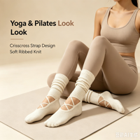 Chaussettes de danse et de fitness pour femmes, à tricot doux, avec sangles croisées creuses et effet empilé, couleur et logo personnalisables