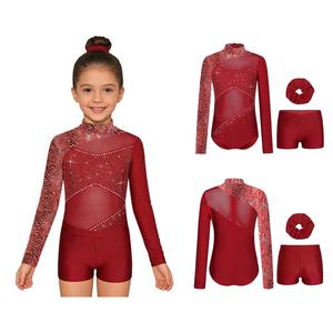 Tenue de danse pour filles de 6 à 16 ans, fabricant de vêtements de gymnastique, justaucorps avec short et bandeau, ensembles pour spectacles et compétitions - Product Image 2