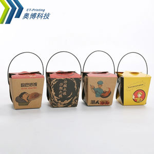 Cinese Contenitore Usa E Getta Su Misura Recycle Cera Insalata Noodle Veloce Cibo sacchetto di Carta Kraft Maniglia Da Asporto Scatola di Imballaggio di Consegna - Product Image 4