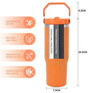Logo personnalisé 20oz 30oz gobelets de voyage petits lots bouteilles d'eau en acier inoxydable <span class=keywords><strong>camping</strong></span> sport tasses à café avec paille et poignée - Product Image 5