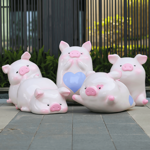 Estatua de Cerdo Rosa de Resina Ecológica Personalizada, Escultura de Animal Adorable Hecha a Mano para Decoración de Exteriores - Product Image 1