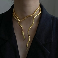 Kalung dan gelang ular lentur warna emas hitam dari logam campuran punk multilayer baru untuk wanita dan pria, perhiasan tebal