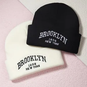 OEM Custom Letter Brooklyn Print Knit Hats unisex Knitted Hat and scarf set streetwear for winter