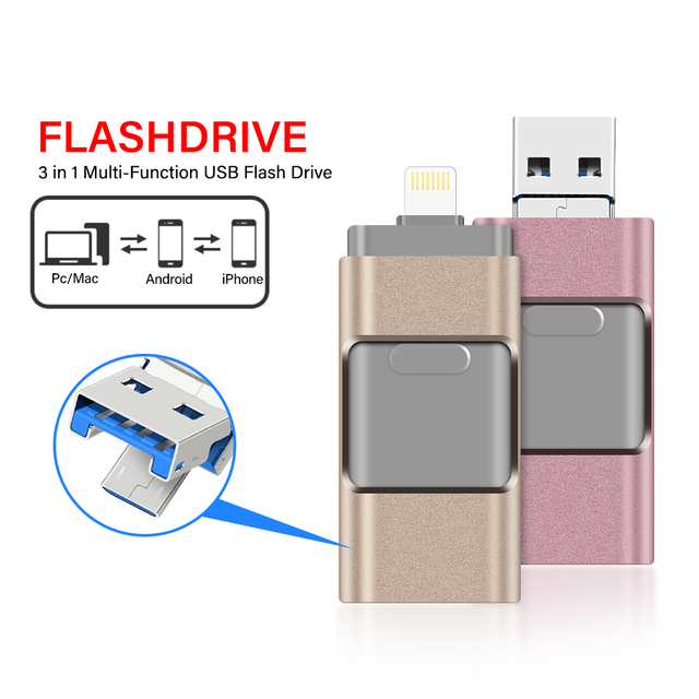 3 in 1 USB Flash Drive 3.0 Usb U Stick 16GB 32GB 64GB 128GB 256GB USB Custom Pen Drive Metal Pendrive