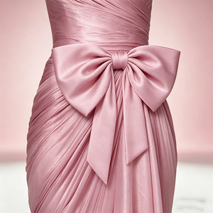Vestido Formal Romántico Rosa Pálido sin Tirantes con Lazo en la Cintura, Drapeado, Fruncido y Asimétrico, Perfecto para Eventos y Celebraciones Elegantes - Product Image 5