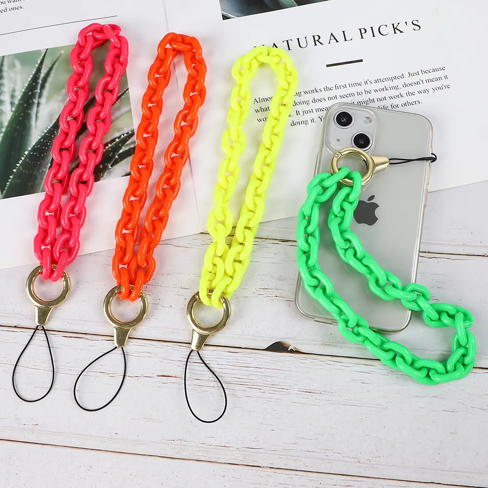 Multi color optional bright telephone straps small curb charm wrist string acrylic mobile phone chain plastic