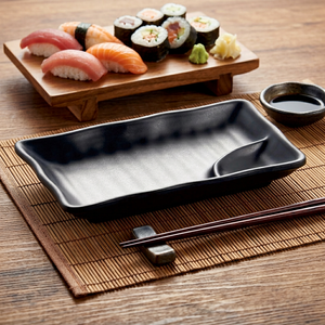 <span class=keywords><strong>Assiette</strong></span> à sushi en mélamine japonaise bon marché en gros plats et assiettes à compartiment <span class=keywords><strong>noir</strong></span> - Product Image 2