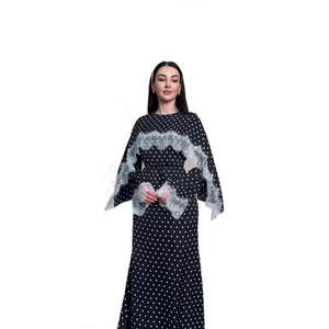 Robe élégante deux pièces 2026 style vintage à col rond, avec lacets et empiècements en dentelle, manches chauve-souris amples et coupe décontractée - Product Image 6