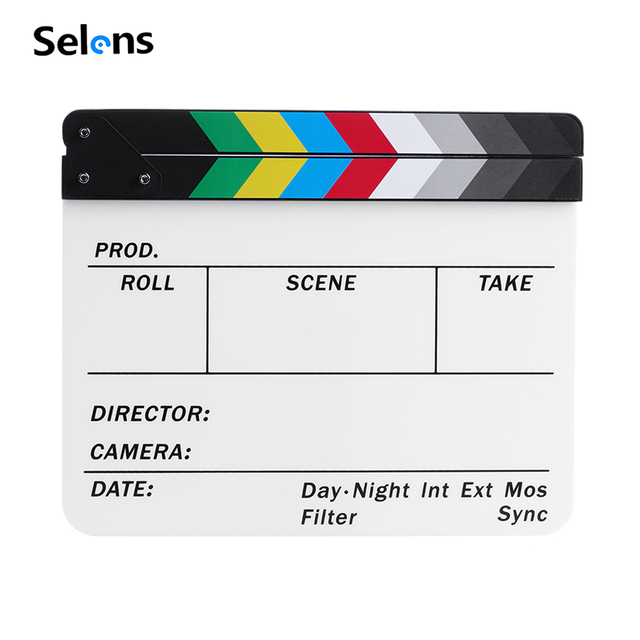 Selens 30x24cm Colorful Acrylic Movie Director's Film Slate Dry Erase Action Cut Clapperboard for Studio Photo Video TV Live