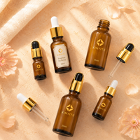 Flacon compte-gouttes en verre ambré pour huiles essentielles 5ml 10ml 15ml 20ml avec bouchon doré, flacon cosmétique pour sérum, logo personnalisé