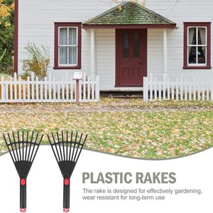 Plastic Garden Rake 9 Tooth Black With Red Accents Durable Soil Leaf Cleaning Tool - Product Image 3