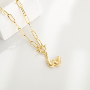 OT 버클 26 글자 펜던트 목걸이 18K 금도금 부드러운 버블 풍선 A-Z 편지 목걸이 쇄골 링크 체인 쥬얼리 - Product Image 3