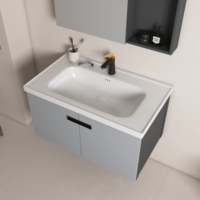 Meuble-lavabo de salle de bain au design moderne flottant avec porte miroir, structure en bois massif/contreplaqué, vasque en céramique pour usage hôtelier