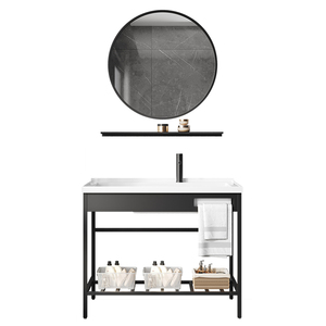 Moderno <span class=keywords><strong>lavabo</strong></span> da tavolo in acciaio inox portasciugamani Free Standing lavello con Washboard Dressing specchio Stand Set di vanità - Product Image 2