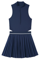 Robe de sport unie respirante à séchage rapide pour femme, col en V sexy, demi-zip, jupes plissées pour pickleball, padel, golf, tennis