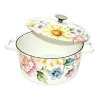 Panci Enamel Premium Grade 20cm Motif Daisy, Panci Besi Cor Enamel untuk Merebus, Menggoreng, Memanggang Roti, Dekorasi Meja Elegan