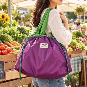 Eagle Gfit Reusable Foldable Tote <b>Bag</b> Medium <b>Large</b> Purple Green Casual Daily Use Polyester Lightweight Shopping <b>Bag</b> - Product Image 3