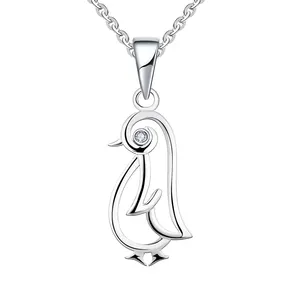 Hollow out bạc trang sức mặt dây chuyền bán buôn động vật dễ thương Đồ trang sức 925 bạc chim cánh cụt quyến rũ