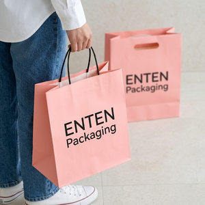 Bolsa de Papel Kraft Rosa Personalizada con Logotipo, Bolsa de Papel Portátil Reutilizable para Compras, Empaque de Alimentos, Comida para Llevar, Café, Panadería - Product Image 3