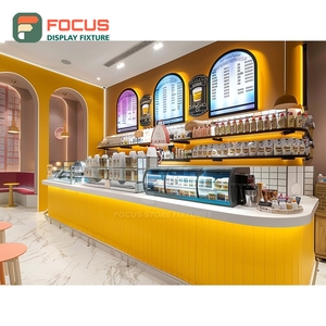 Creative Coffee Service Counter Front Cashier Zone Barista Area Oak Grain Cafe Service Counter - Product Image 1