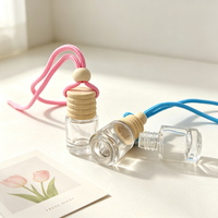 Bouteilles diffuseurs de parfum suspendues transparentes pour voiture, vides, 6 ml, cylindriques en verre, avec bouchon en bois, pour parfums et huiles essentielles