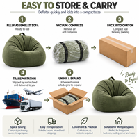 Fauteuil pouf géant pour adultes en velours côtelé vert mousse, surdimensionné, avec poignée de transport ronde, compressé, rembourré épais et rebondissant, pour un confort optimal