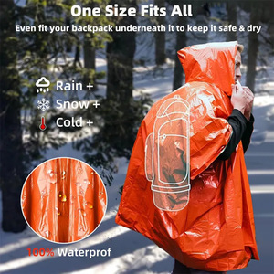 Imperméable d'urgence pour l'extérieur, taille unique, poncho de survie imperméable pour le camping, la randonnée, la protection contre le froid, orange - Product Image 1