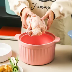 Eenvoudige Nordic Braadpan Kookpan Huishoudelijke Gas Hittebestendige Keramische Pot Soep Pot Gasfornuis Glazen Deksel Braadpan