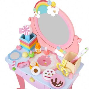 Juego de Maquillaje Mágico con Mesa y Silla, Juguete para Niñas, Tocador de Maquillaje de Madera Rosa, Juego de Imitación, Regalos Perfectos para Niñas - Product Image 3