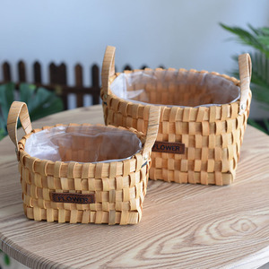 Wooden hand-held flower <b>basket</b>, pastoral flower arrangement <b>basket</b>, straw and rattan woven decoration, <b>bamboo</b> woven ornament, - Product Image 3