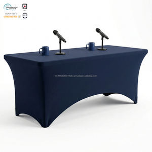 Housse de table ajustée extensible en spandex blanc 250 GSM de 6 pieds, imperméable, écologique et personnalisable pour événements d'entreprise - Product Image 1