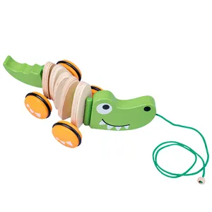 卡通动物鳄鱼手推拉绳拖车早教婴儿学步车玩具