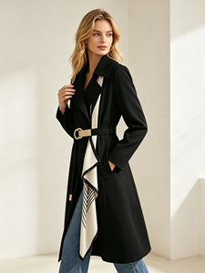 Gabardina Larga Clásica y Elegante con Cuello Vuelto y Cinturón, Ropa de Abrigo para Oficina, Primavera y Otoño, Servicio Personalizado - Product Image 3