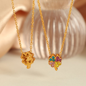 Collar con Colgante de Moda, Aleación de Zinc, Engaste Pavé, Estrella, Cruz, Corazón, Trébol de Cuatro Hojas, Joyería de Regalo - Product Image 3