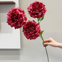 Fleurs artificielles en soie rouge pour mariage, vente en gros, pour arrangements décoratifs, roses rouges bordeaux, pivoines, hortensias, fleurs artificielles