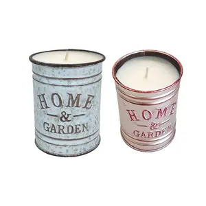 Wholesale Custom Vintage Galvanized Metal Scented Candle Jars Round Canister