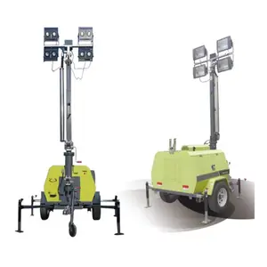 Bouwplaats Mijnbouwproject Super Stille 10kva Genset Mobiele Aanhangwagen 9M Mast Elektrische Led Verlichting Toren Met Kubota Motor