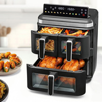 Friteuse à air multifonctionnelle sans huile, grande capacité, double panier carré, avec panneau pliable et bacs visibles, pour usage domestique