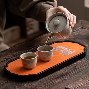 <b>Tea</b> <b>Tray</b> Set With Teapot Holder And Cups For Dry Brewing Home Use Elegant Chinese Style Orange Mat Dehua Origin - Product Image 2