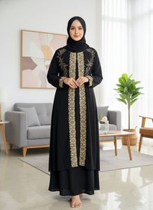 Abaya de Color Sólido con Bordado Pesado y Cuentas, Manga Ultra Larga, Estilo Dubai, Vestido Largo de Verano - Product Image 2