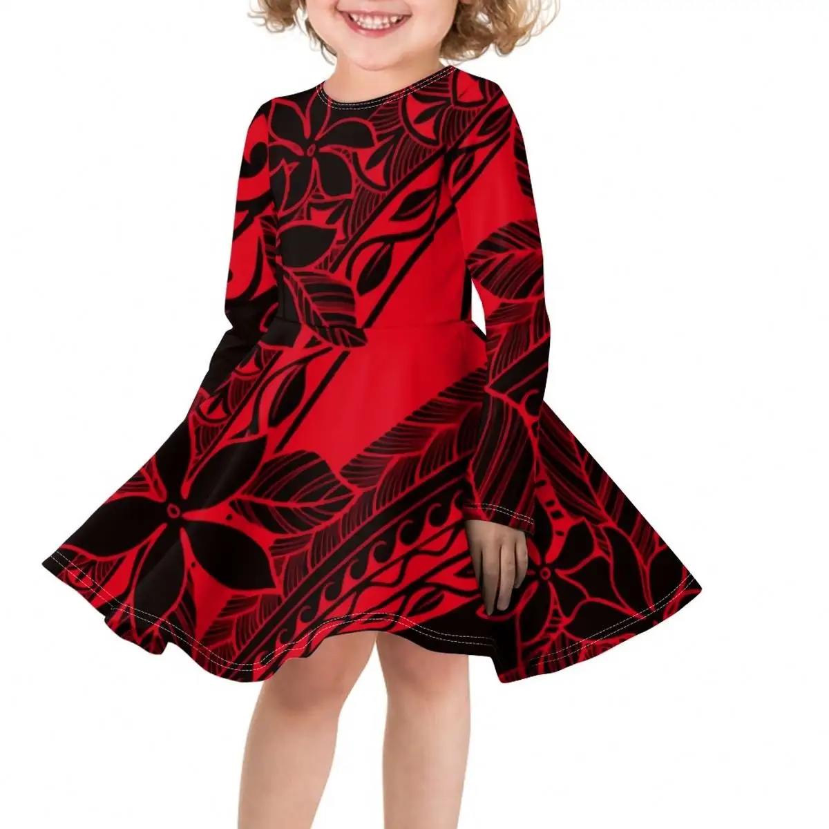 Рождественское платье с длинными рукавами для девочек, повседневный элегантный дизайн, круглый вырез, детское, детское, оптовая продажа, от 7 до 8 лет