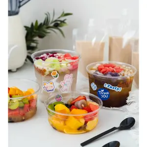 8/12/16oz Custom Plastic Cup With Lids Bubble Tea Salad Yogurt Fruit Cups For Disposable Plastic Cups