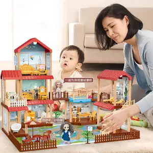 Fingir brinquedo crianças móveis de madeira, castelo, vila, diy, casa de bonecas, bebê, menina, brinquedos, casa de bonecas