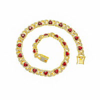 Conjunto de Collar y Pulsera de Cadena Cubana con Corazón Rojo Estilo Hip Hop, con Pedrería Completa y Cierre en Forma de 8, para Hombres, Ropa Urbana y Fiestas