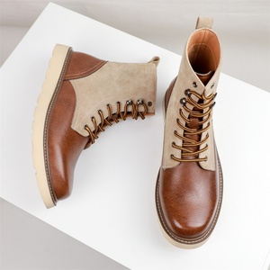 Bottes de travail mi-mollet pour hommes, style rétro britannique/américain, en cuir véritable, semelle en caoutchouc épaisse, lacets avant, antidérapantes - Product Image 1