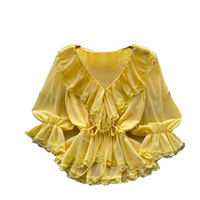 Chemisier Chic Élégant à Col en V avec Dentelle et Volants pour Femme, Manches Longues, Taille Nouée, Idéal Été